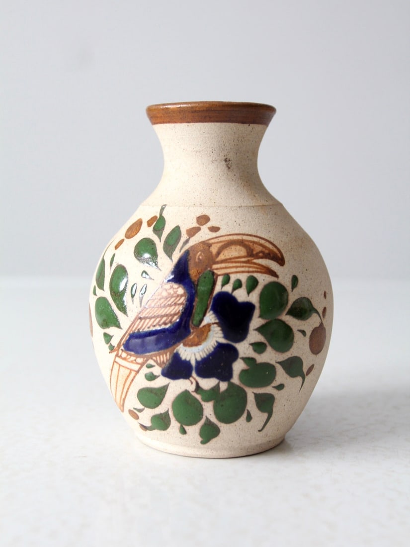 Vintage Tonala Pottery Collection of 3 Pieces with Floral Design Set Of 3 - 15