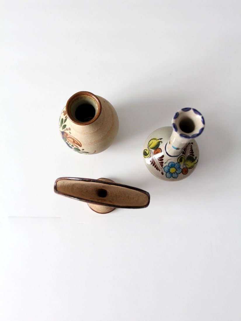 Vintage Tonala Pottery Collection of 3 Pieces with Floral Design Set Of 3 - 9