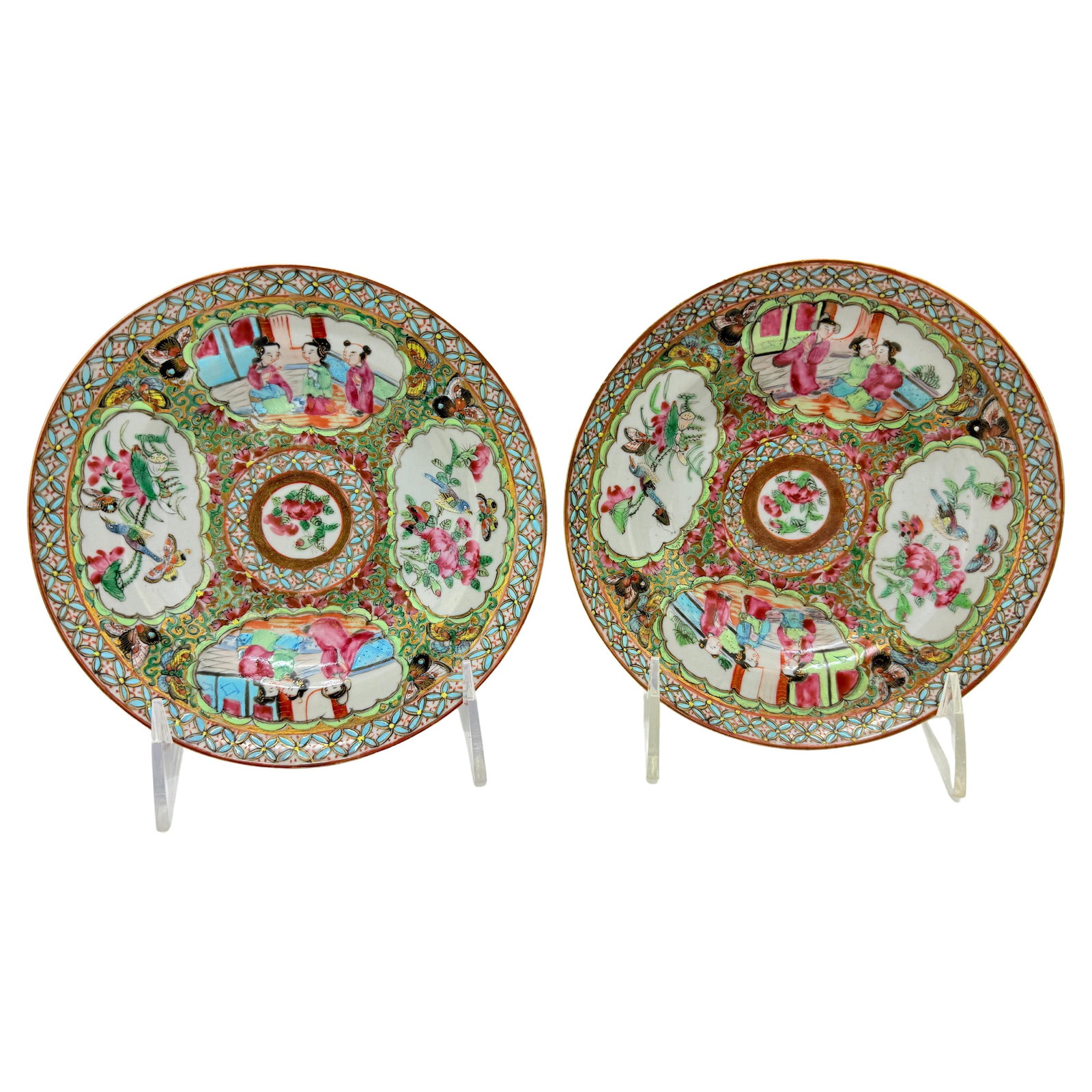 Set of 2 19th Century Chinese Famille Rose Medallion Saucers (1 of 10)