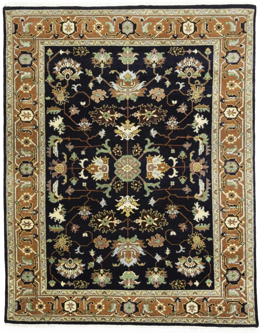 Vintage Oriental Floral Area Rug 7'9 x 9'10 Hand-Knotted Wool Farmhouse Decor (1 of 18)