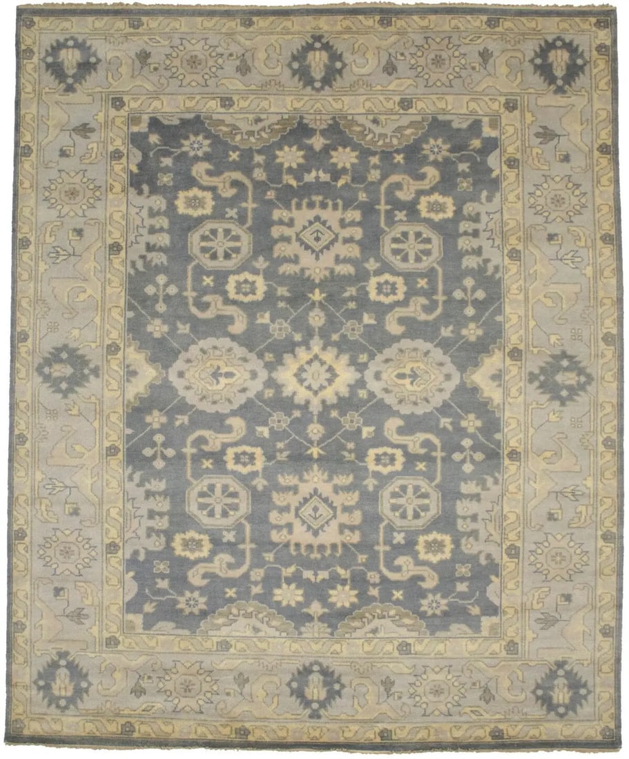 Vintage Hand-Knotted Oushak Chobi Rug 8'3 x 9'11 Floral Wool (1 of 15)
