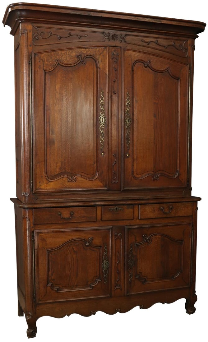 18th Century French Oak Armoire Embossed Leather Vintage (1 of 18)