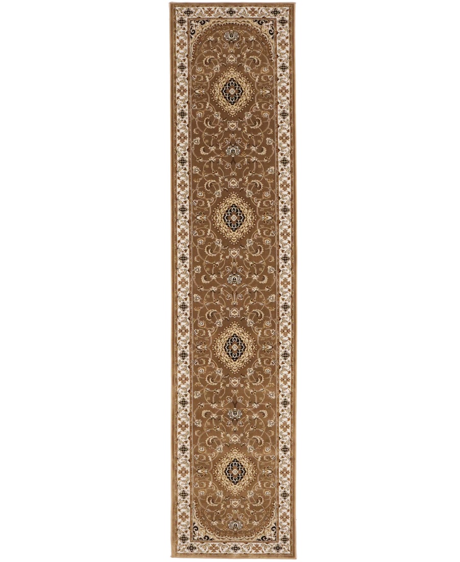Vintage Floral Brown Machine-Made 2'7 x 12' Runner Rug: Vintage Floral Brown Machine-Made 2'7 x 12' Runner Rug Enhance your home decor with this exquisite Brown Classic Floral Vintage Style Runner Rug. Measuring 2'7" x 12'0" ft, this machine-made rug featu