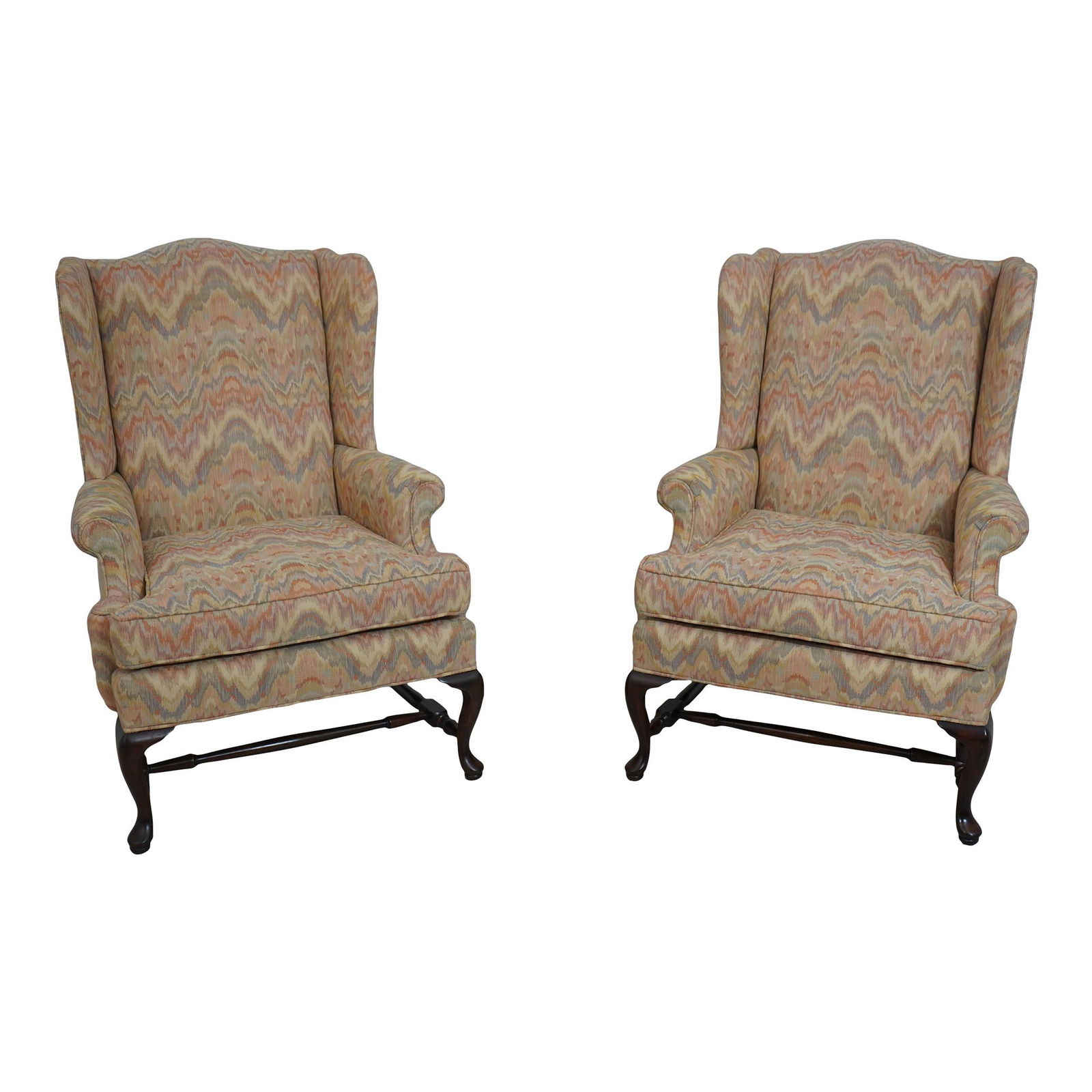 Exquisite Pair of Harden Cherry Wing Chairs with Flame Stitched Upholstery (1 of 10)