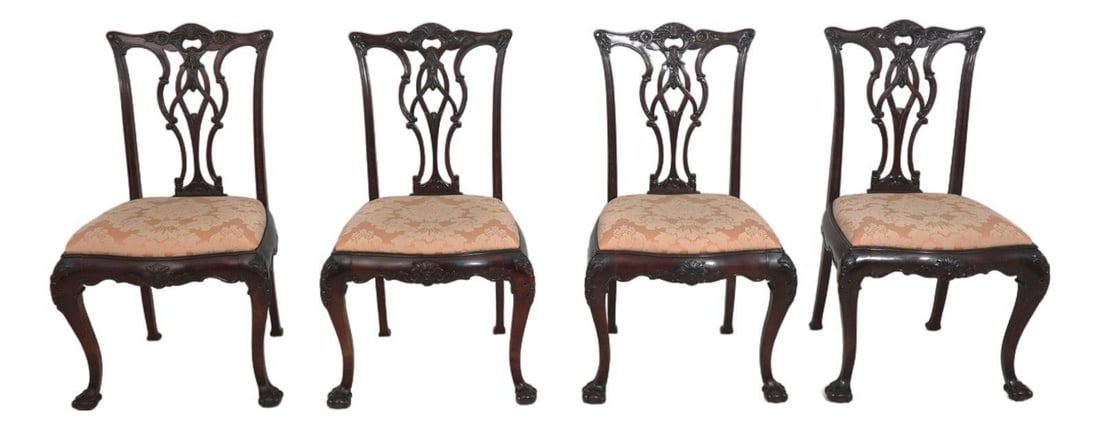 Four Mahogany Dining Chairs with Chippendale Influence and Carved Ball Claw Feet Set of 4 (1 of 10)