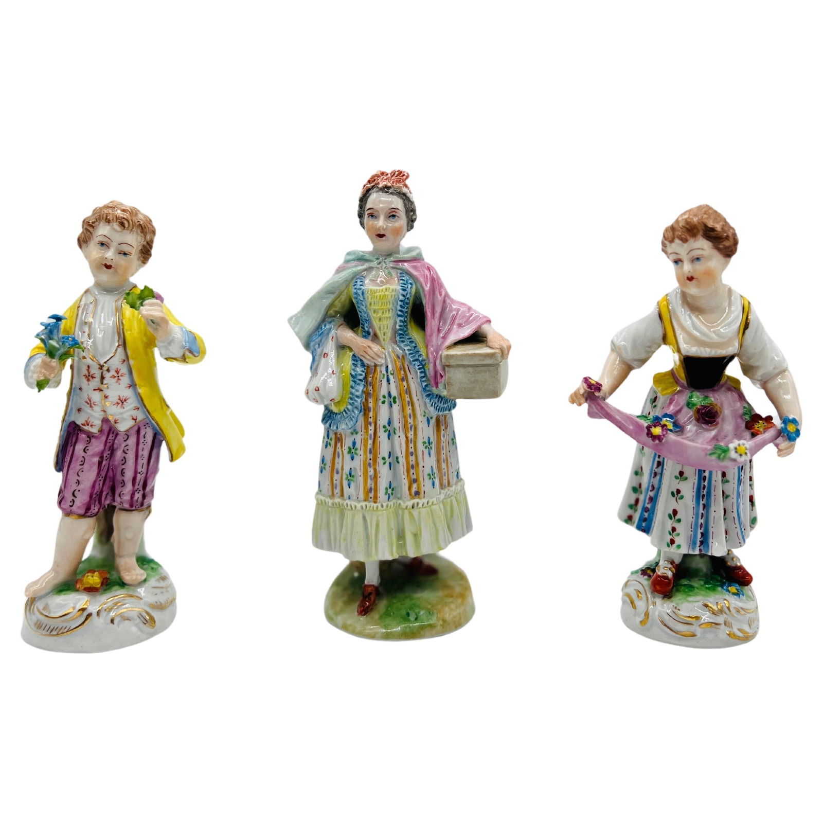 Set of 3 Dresden Porcelain Flower Pickers Figurines Early 20th Century (1 of 6)