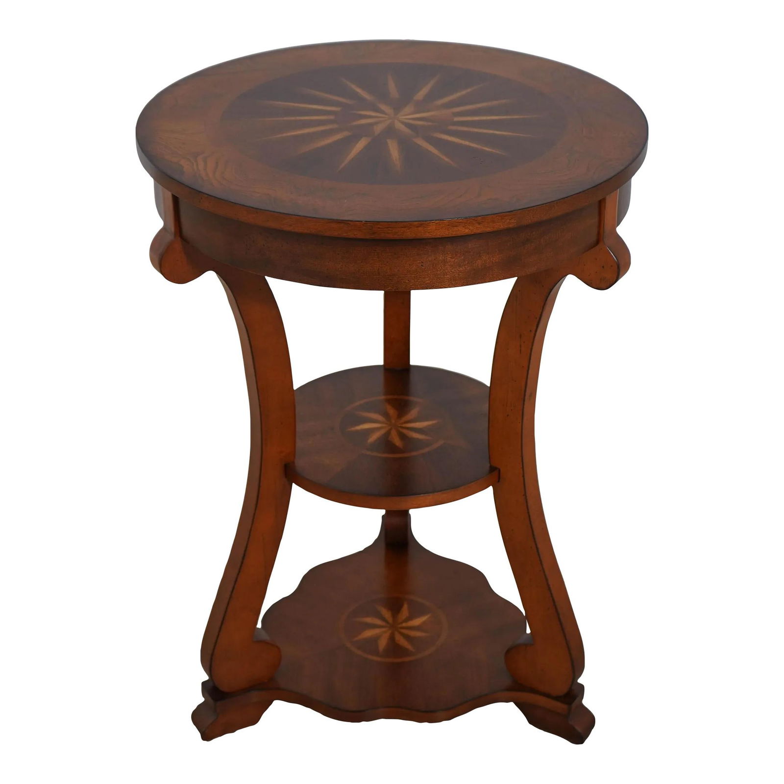 Elegant Round Wood Inlaid Top Tiered Lamp Table 22w x 22d x 30.5h (1 of 10)