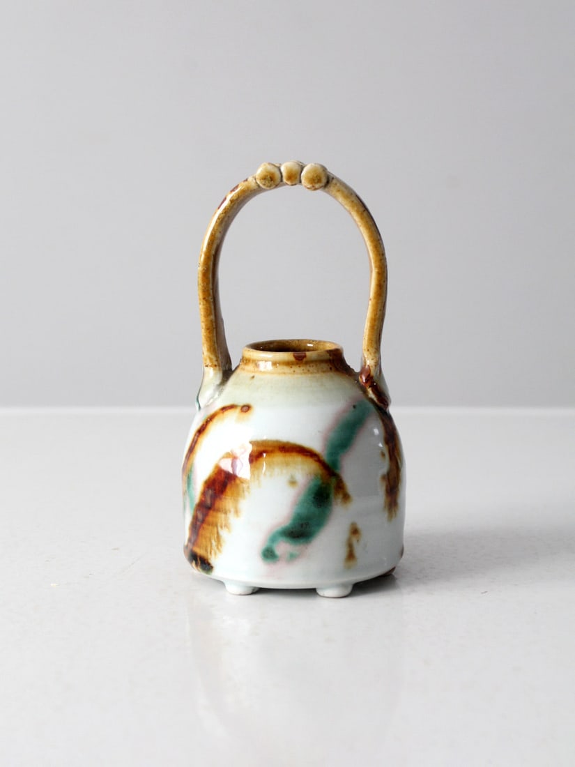 Handcrafted Vintage Studio Pottery Basket Vase with Abstract Glaze (1 of 12)