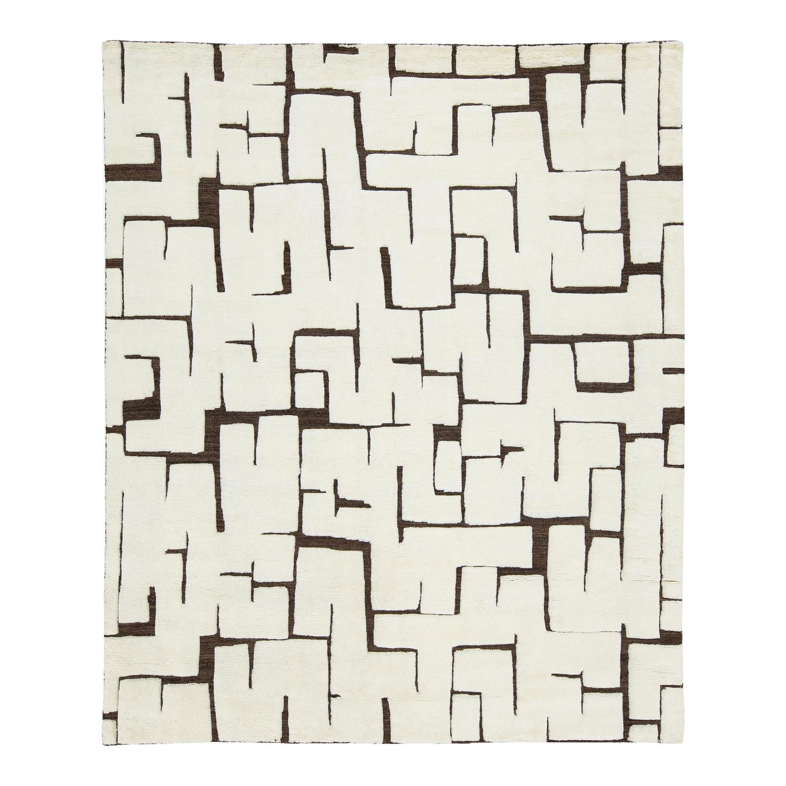Contemporary Hand-Knotted Wool Rug Ivory Brown Abstract Moroccan Style 8' x 9'8 (1 of 10)