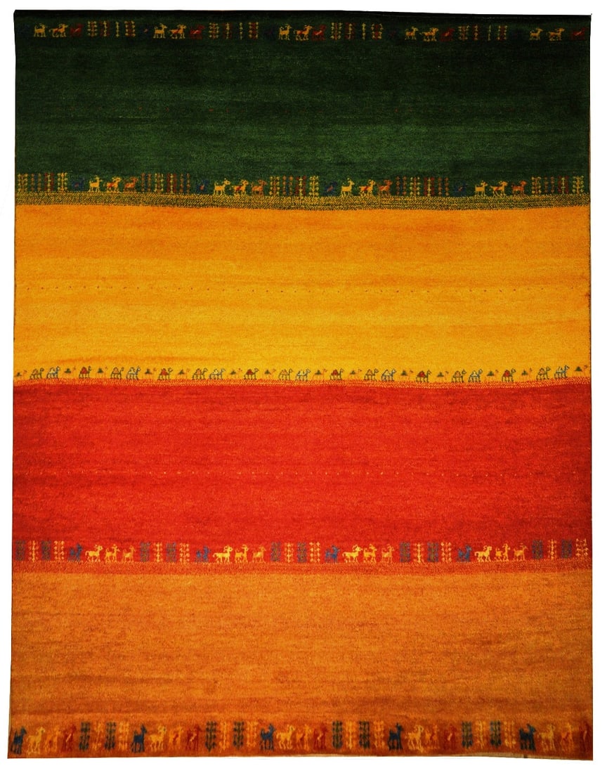 8 x 10.2 Multi-Color Handmade Gabbeh Wool Rug from India: 8 x 10.2 Multi-Color Handmade Gabbeh Wool Rug from India Free continental US Shipping Enhance your living space with the vibrant energy of the 8 x 10.2 Multi-Color Modern Gabbeh Handmade Rug. This stu