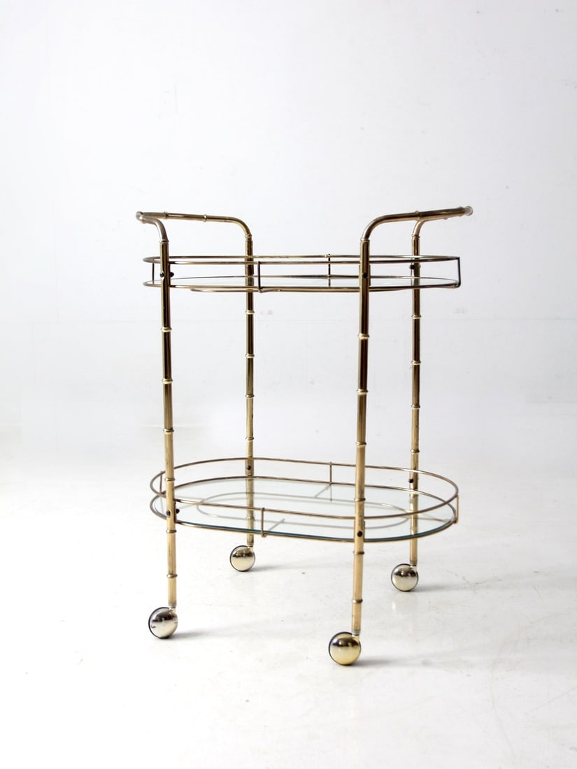 Vintage Mid Century Hollywood Regency Bar Cart with Glass Trays (1 of 13)
