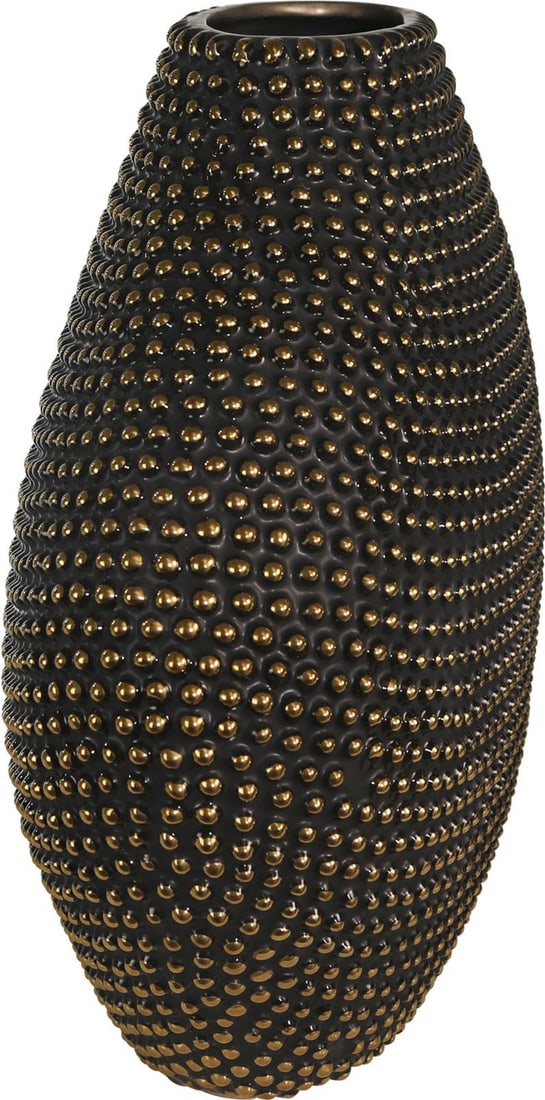 Sagebrook Glam Ceramic Vase Black Gold Beaded Design 15.75H (1 of 3)