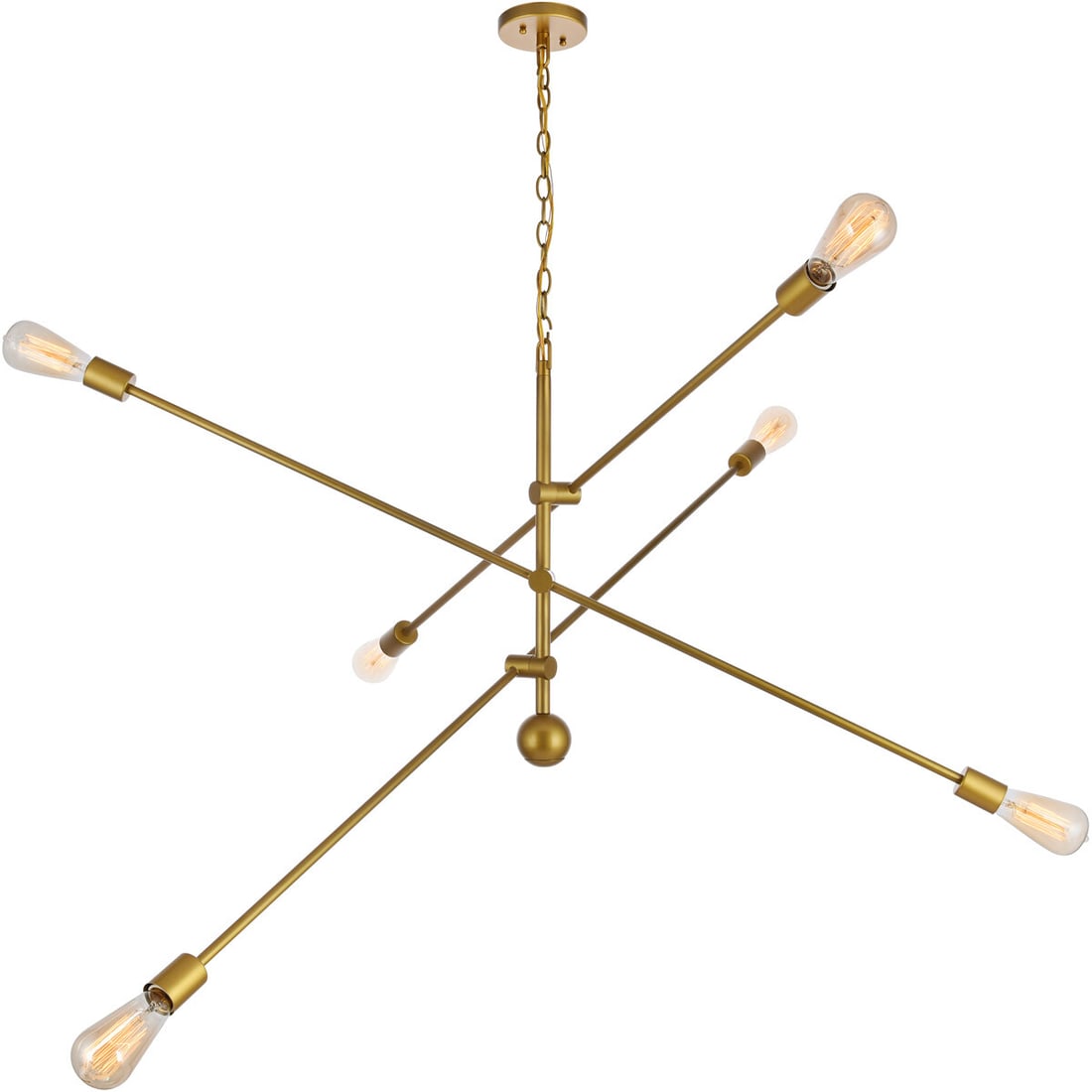 Elegant Brass Color 6-Light Modern Chandelier Pendant 55 Inch (1 of 12)