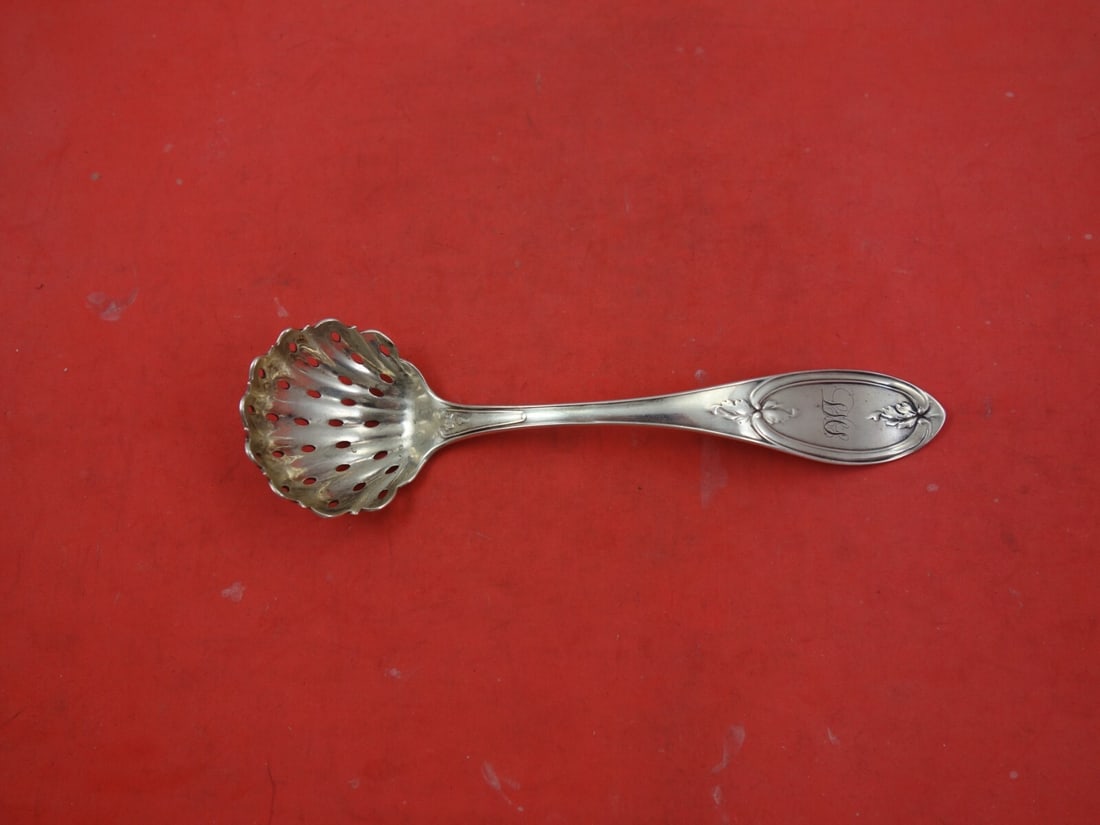 William Gale JE Caldwell Olive Coin Silver Sugar Sifter Ladle 6.5" (1 of 2)