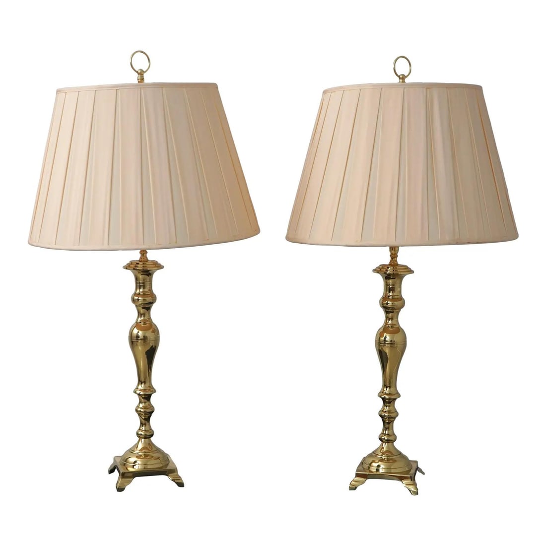 1990s Solid Brass Candlestick Table Lamps Pair Heavy Polished Finish (1 of 10)