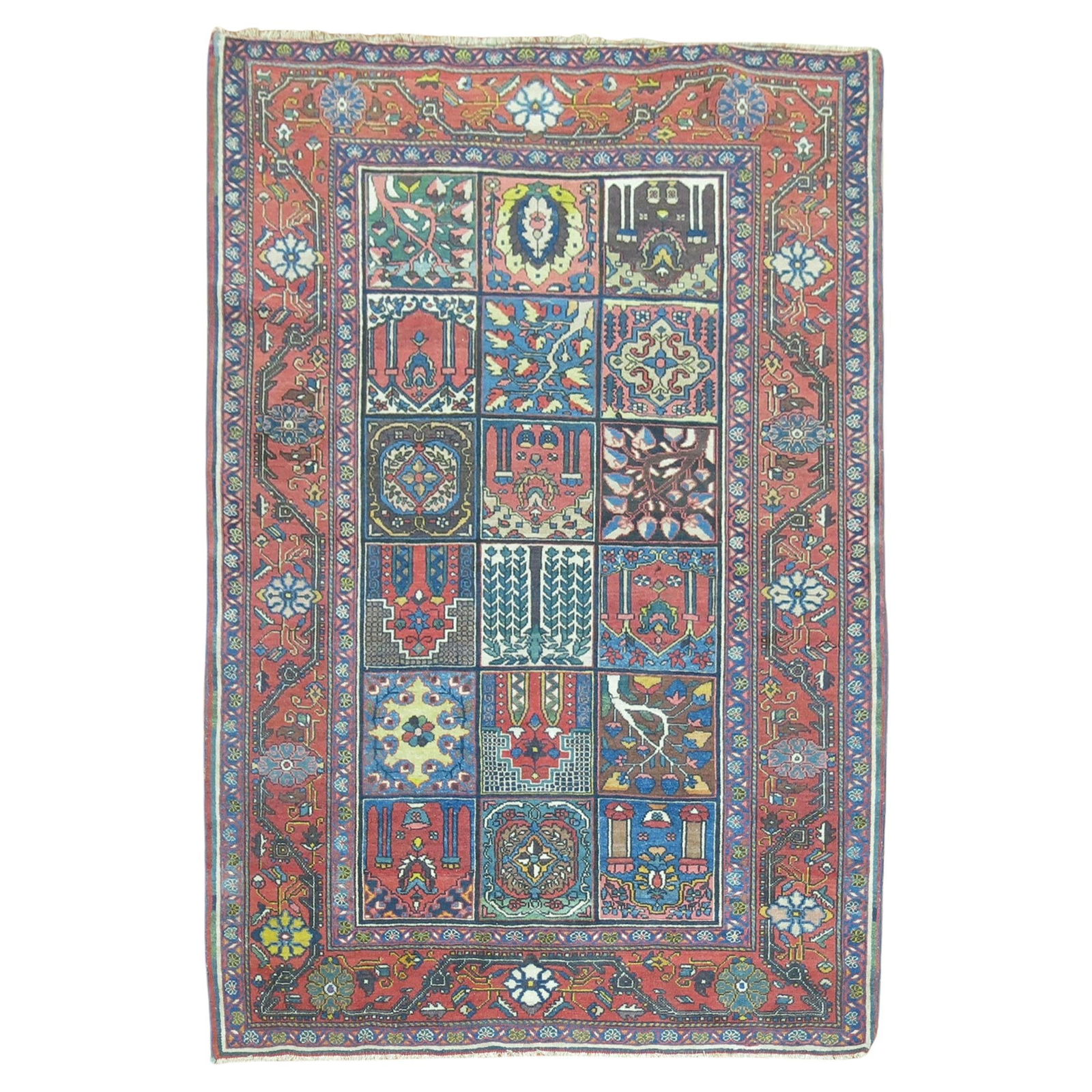 Vibrant Early 20th Century Senneh Bakhtiari Garden Box Rug 57x79 (1 of 8)