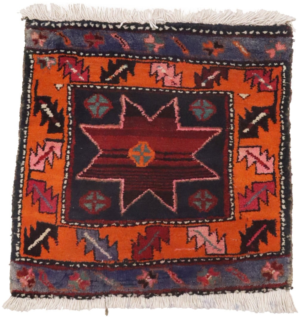 Square Wool Area Rug with Plum Tribal Geometric Pattern Hand-Knotted 1'8 x 1'8 (1 of 9)
