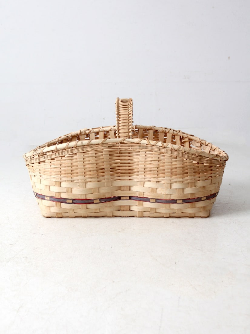Vintage Large Splint Weave Market Basket with Blue and Red Stripes (1 of 12)