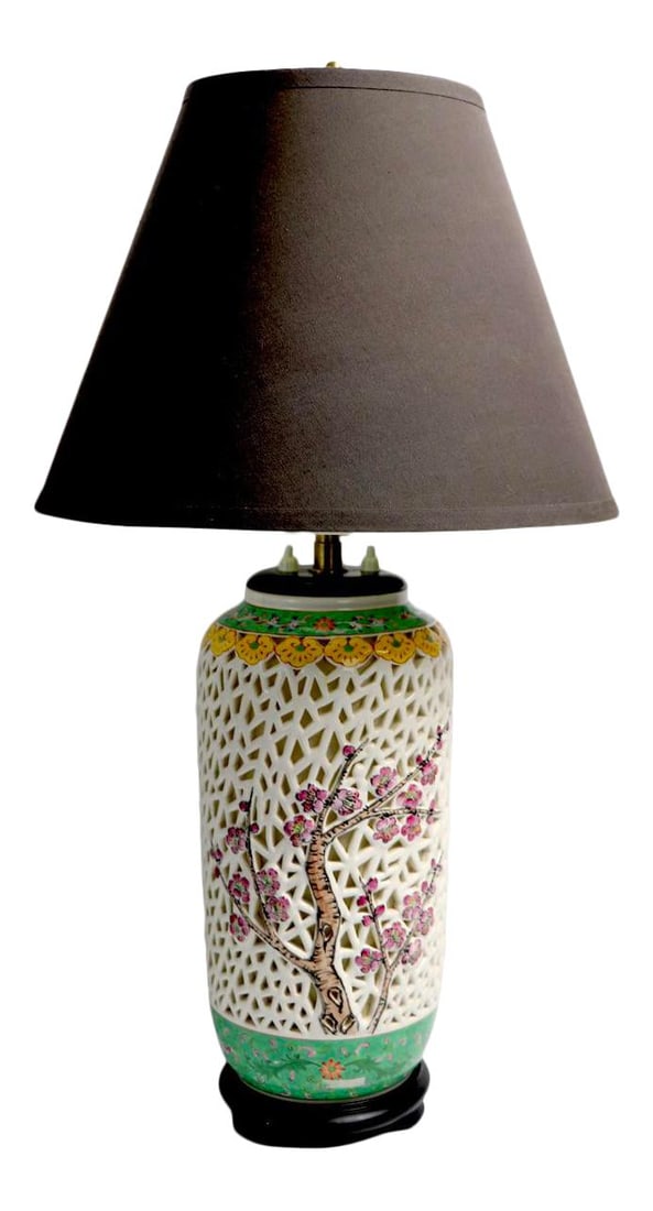 Unique Reticulated Blanc De Chine Cherry Blossom Table Lamp (1 of 10)