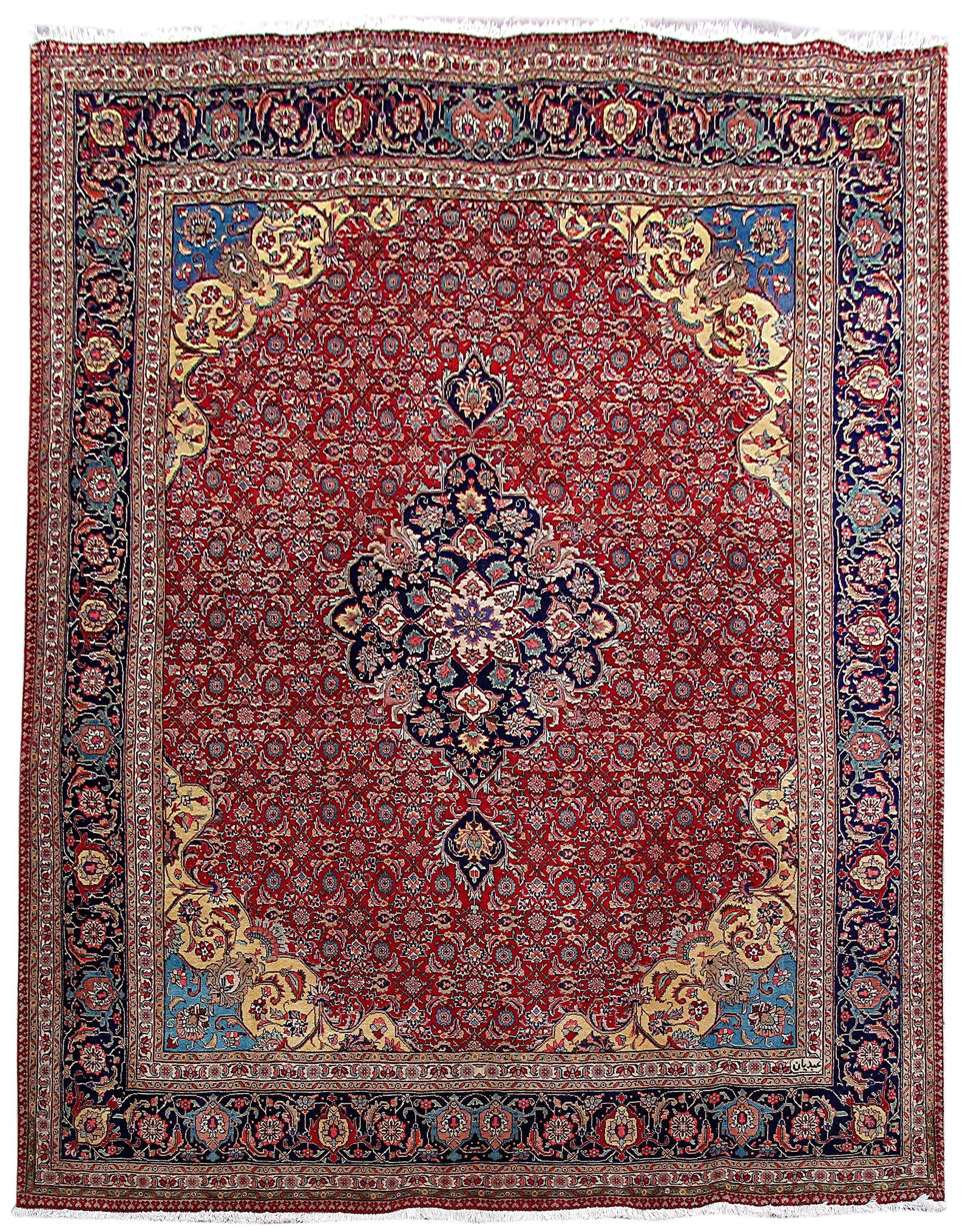 10' x 13' Hand-Knotted Persian Tabriz Mahi Bijar Rug Red Artisan Crafted (1 of 6)