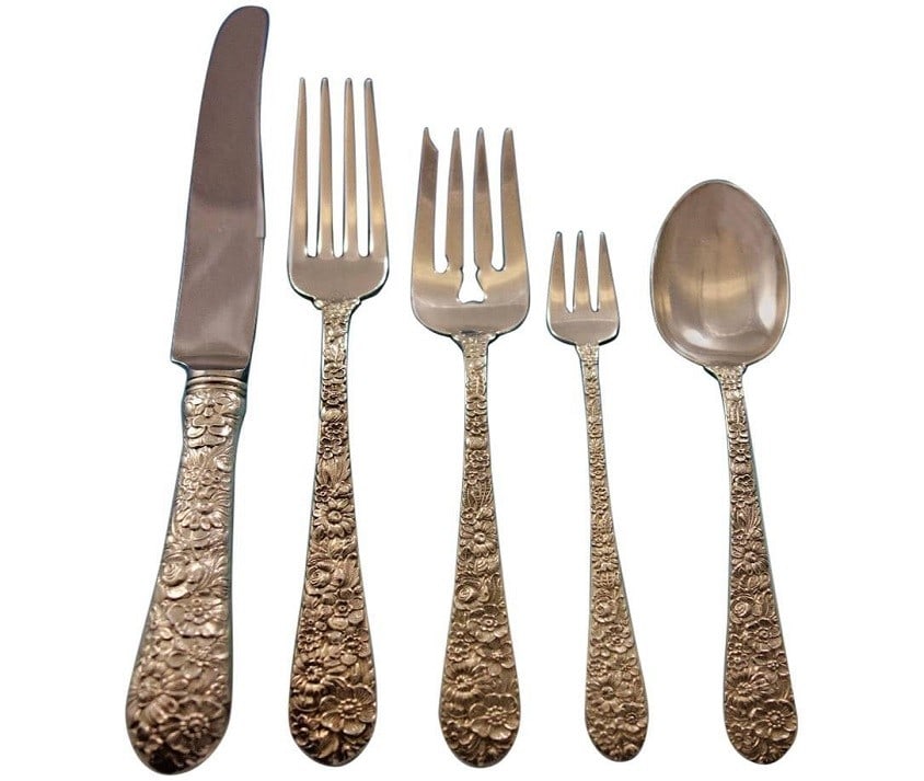 Alvin Bridal Bouquet Sterling Silver Flatware Set for 8 50 Pieces (1 of 12)