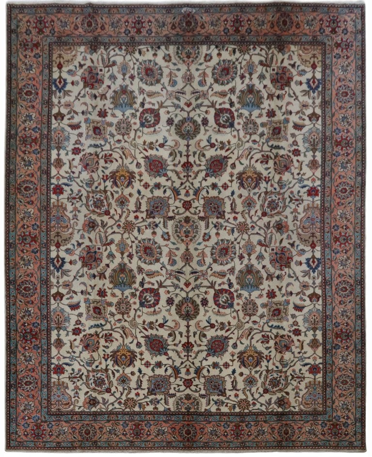 Exquisite 11.9 x 14.7 Ivory Persian Tabriz Rug Signed Handmade (1 of 6)