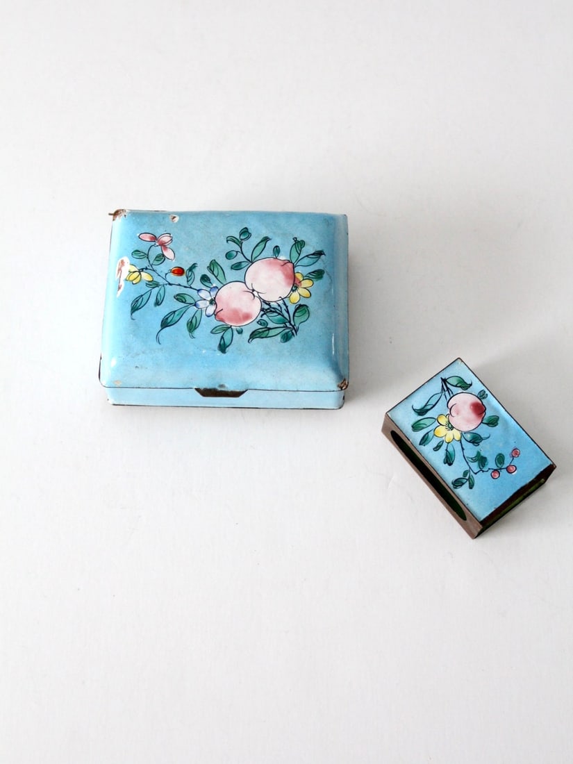 Antique Chinese Cloisonne Box and Matchbox Holder with Blue Enamel (1 of 11)