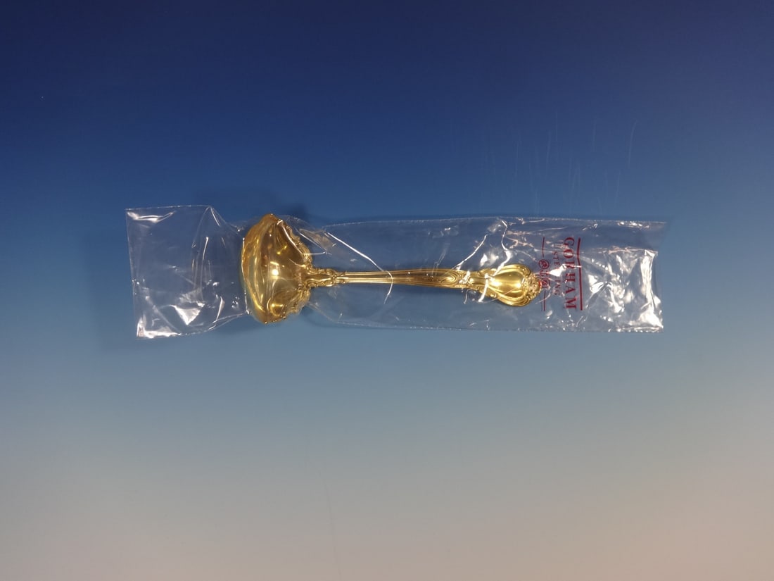 Gorham Chantilly Vermeil Sterling Silver Sauce Ladle 6" with Applied Lacing: Gorham Chantilly Vermeil Sterling Silver Sauce Ladle 6" with Applied Lacing This exquisite ladle is crafted from sterling silver in the elegant Chantilly Vermeil pattern by Gorham, featuring intricate