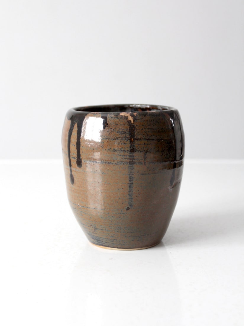 Handmade Vintage Studio Pottery Vase Brown Ceramic 5.5 Inch (1 of 8)