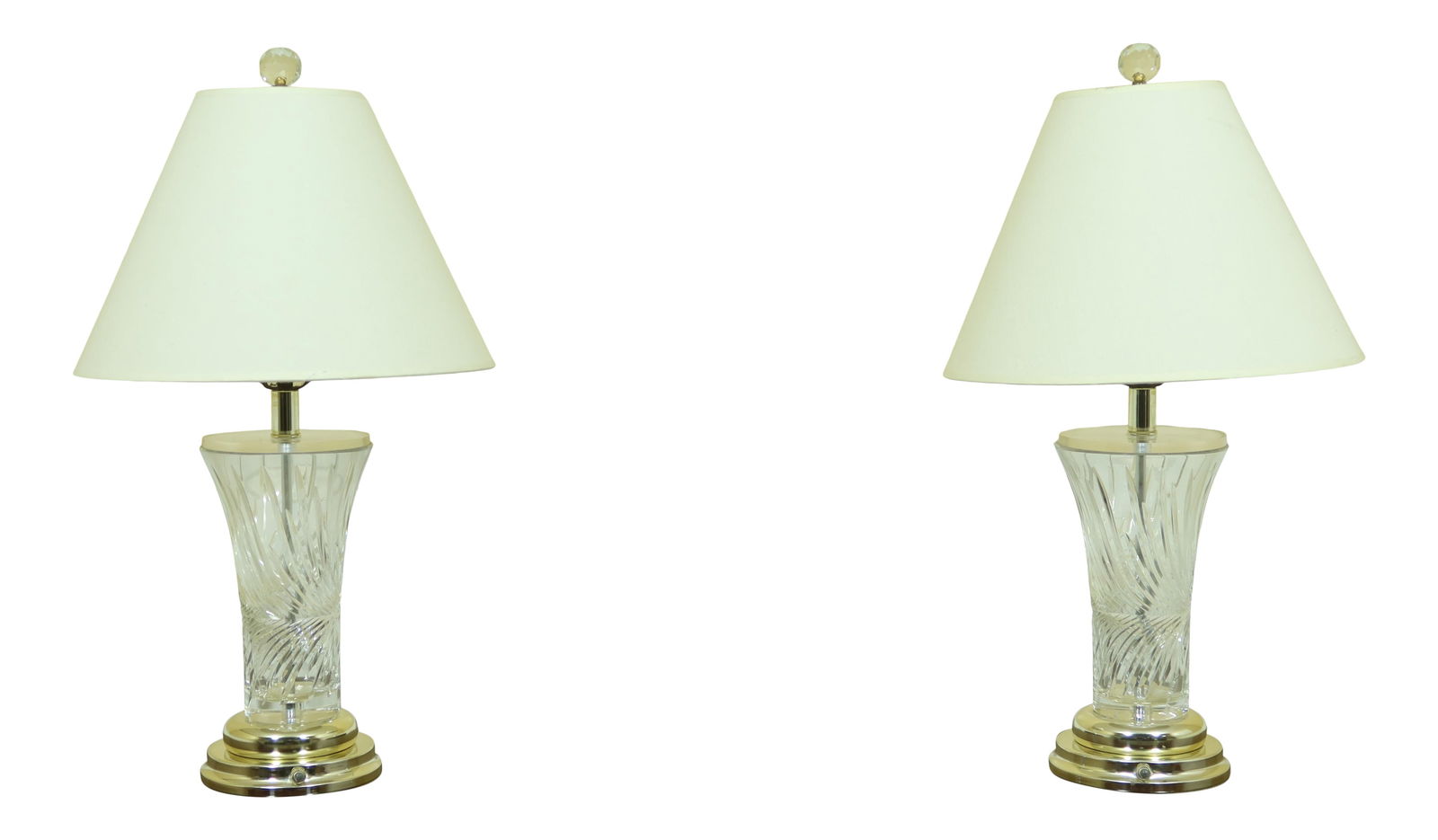 Elegant Pair of Cut Crystal Modern Table Lamps with Shades (1 of 8)