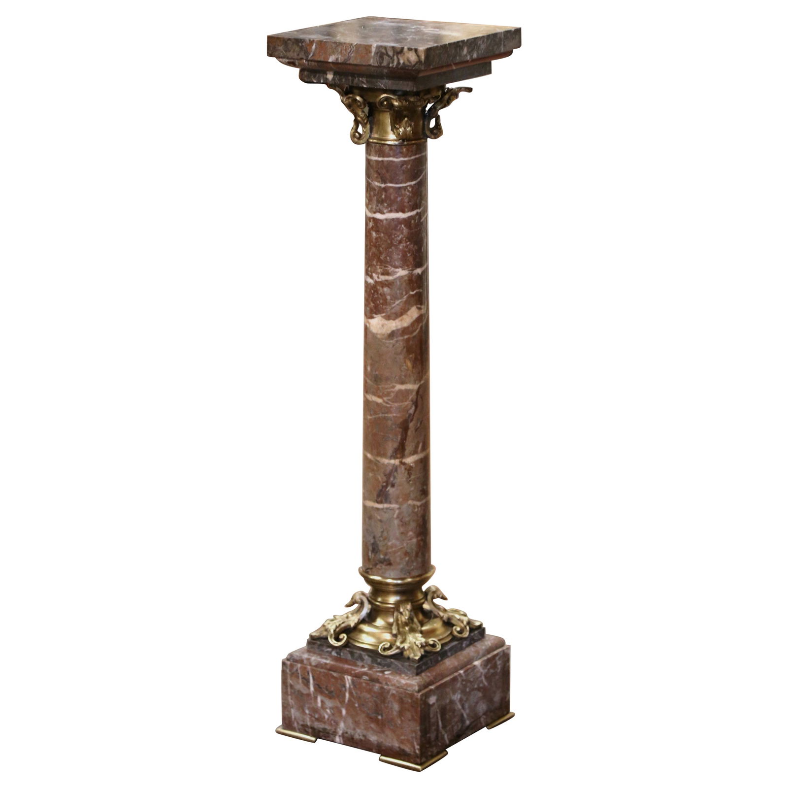 19th Century French Napoleon III Rouge Marble Pedestal with Bronze Swivel Top (1 of 11)