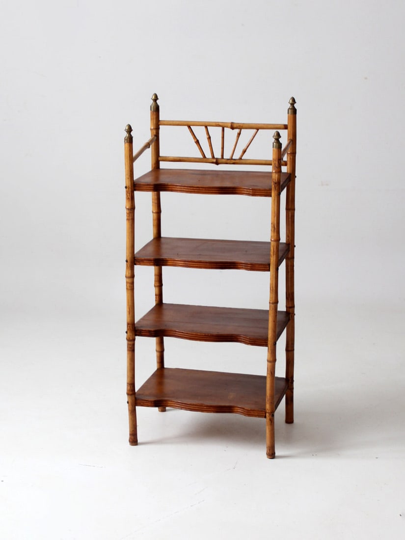 Victorian Antique Bamboo Etagere Shelf Stand with Brass Finials (1 of 14)