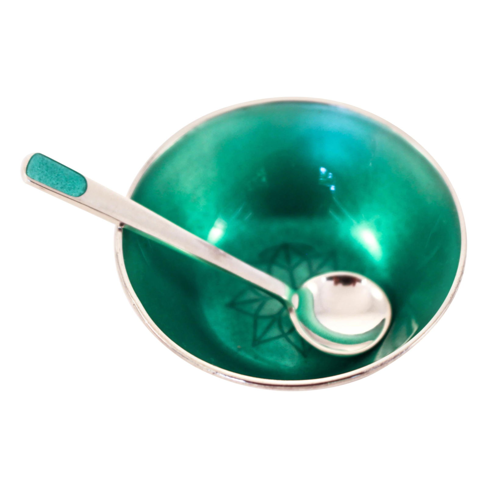 A. Michelsen Sterling Silver Salt Cellar with Enamel Spoon Denmark 1930 (1 of 6)