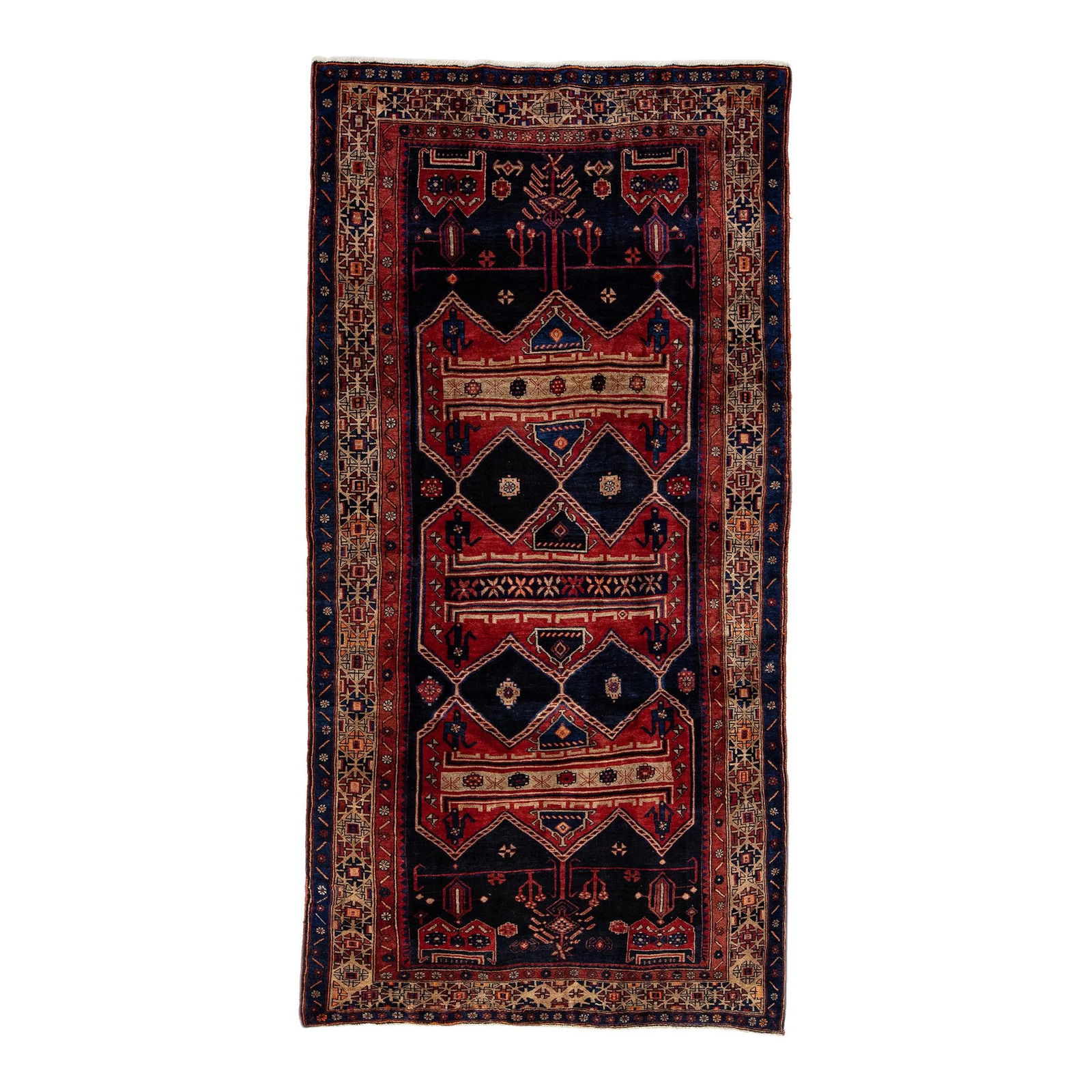 Vintage Bidjar Handmade Wool Rug 4'6 x 9' Navy Blue Geometric (1 of 7)