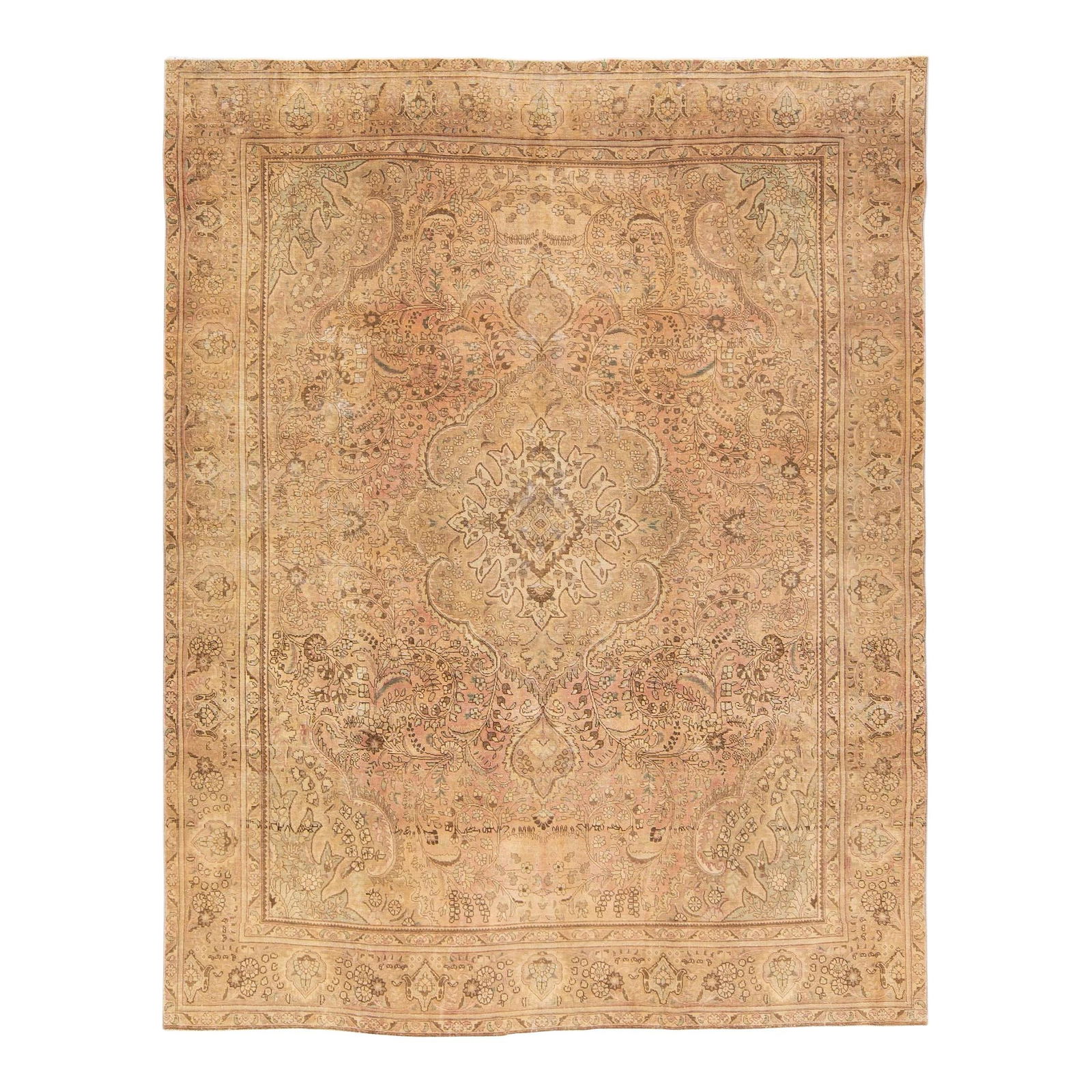 Beige Vintage Persian Hand-Knotted Wool Medallion Rug 9'5 x 12'2: Beige Vintage Persian Hand-Knotted Wool Medallion Rug 9'5 x 12'2 Experience the elegance of a beautiful Vintage Persian rug, expertly hand-knotted from high-quality wool. This stunning piece features