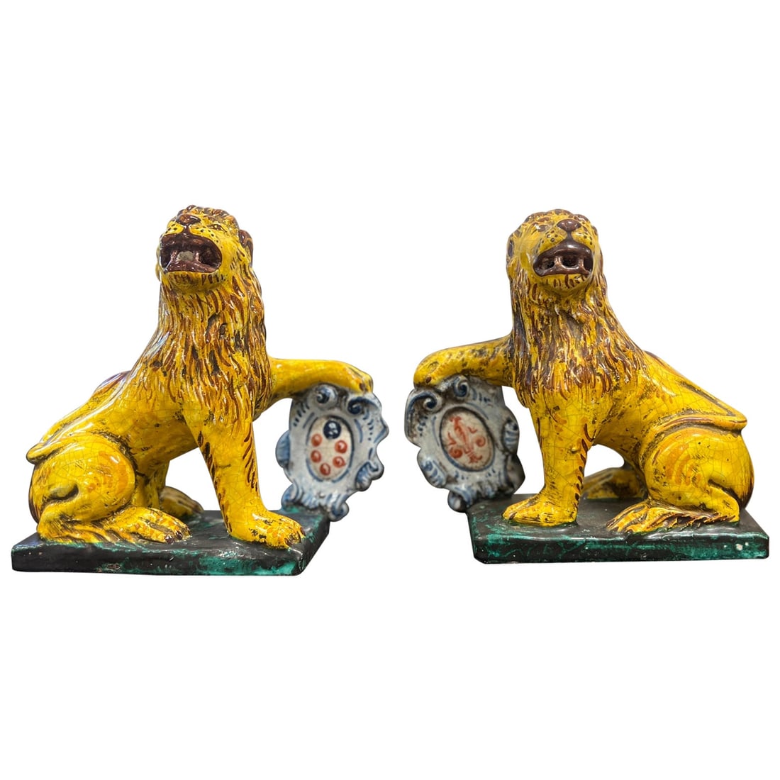 Set of 2 Antique Italian Faience Lions Renaissance Revival (1 of 9)