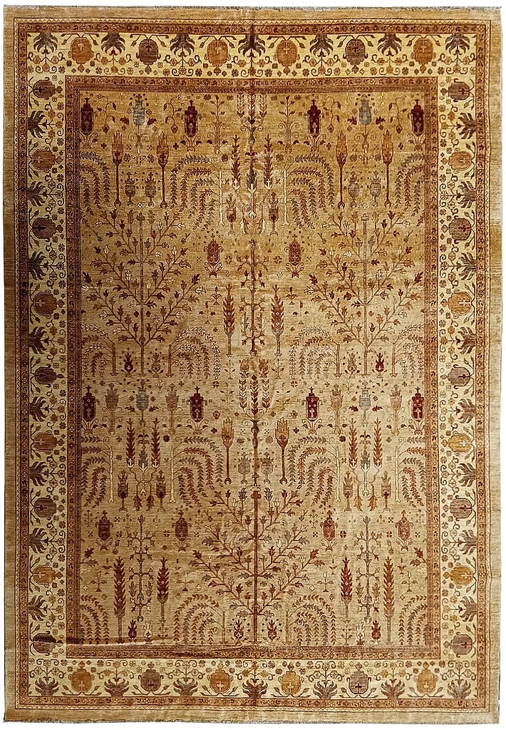12' x 15.6' Handmade Peshawar Area Rug in Sage Green Beige Rust (1 of 9)
