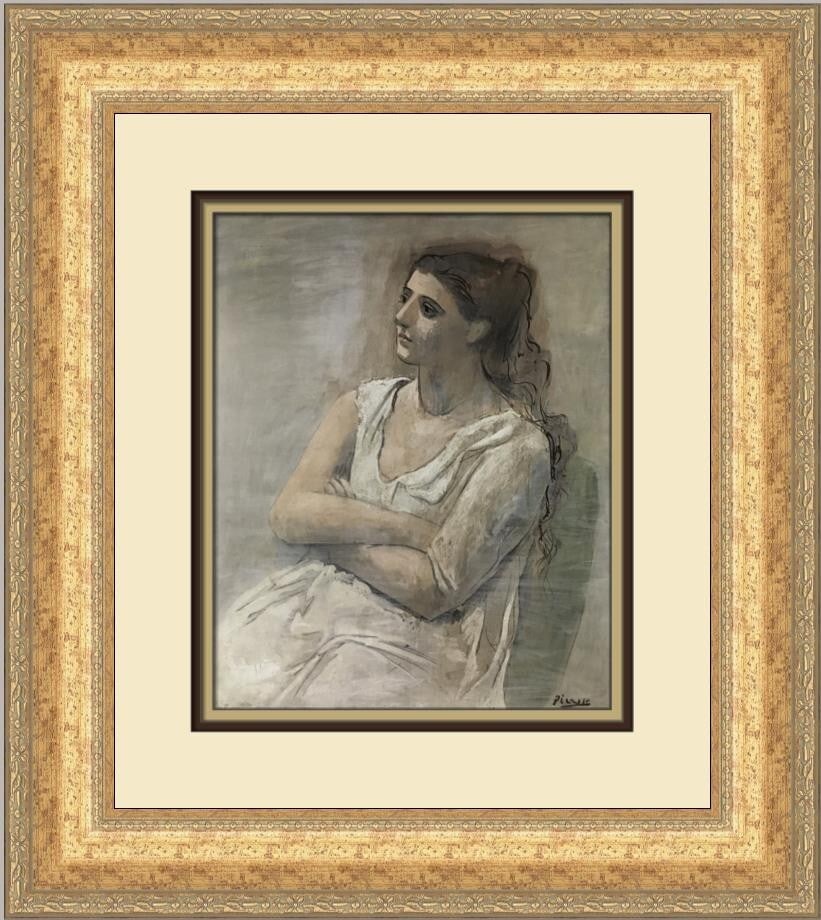 Pablo Picasso Woman in White Custom Framed Art Print 18 x 17: Pablo Picasso Woman in White Custom Framed Art Print 18 x 17 This exquisite custom framed print titled "Woman in White" by Pablo Picasso showcases a stunning piece of art from the contemporary period