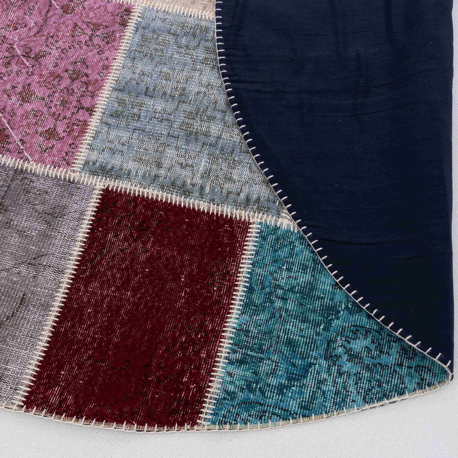 Authentic Handmade Round Patchwork Wool Carpet 98.4" - 3