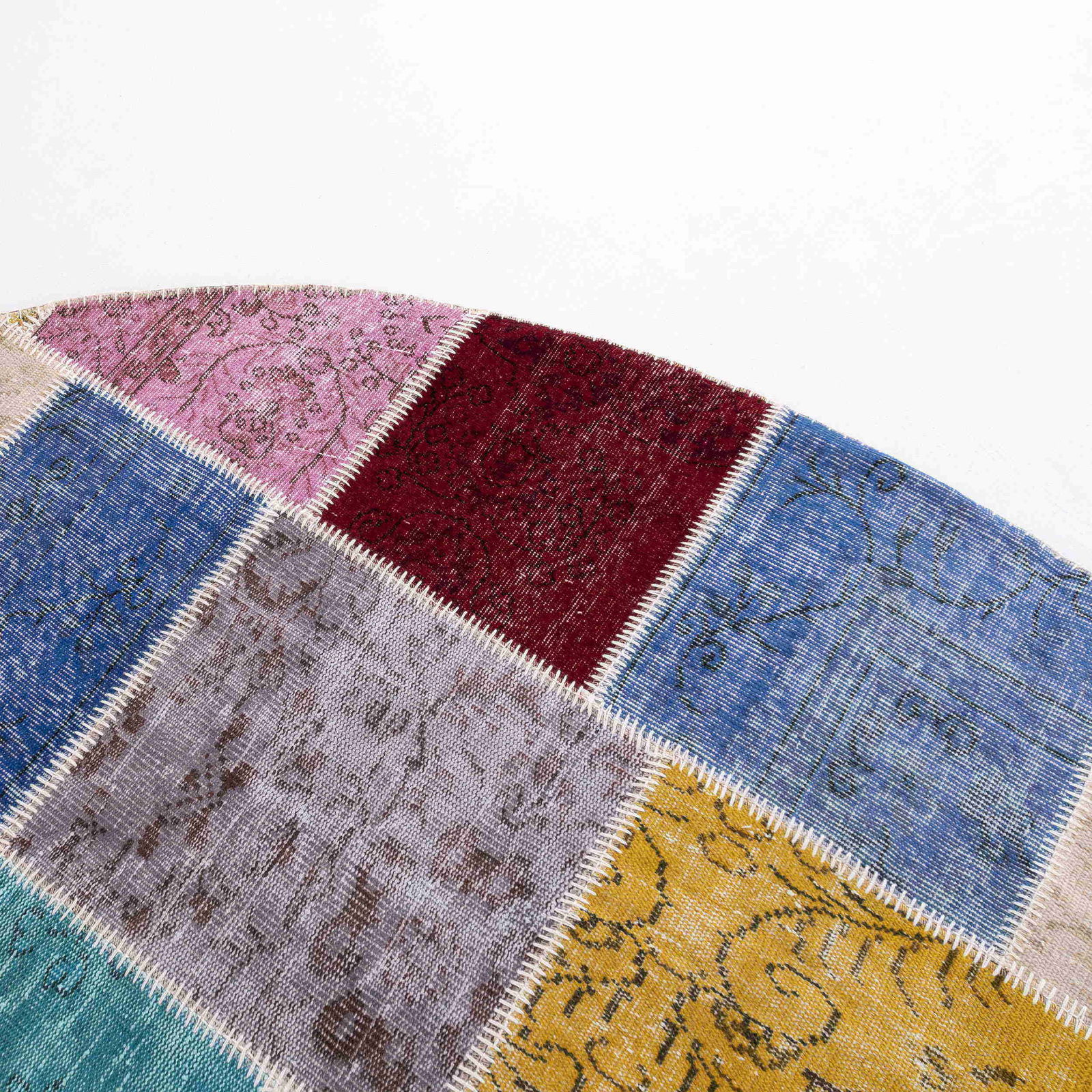 Authentic Handmade Round Patchwork Wool Carpet 98.4" - 5