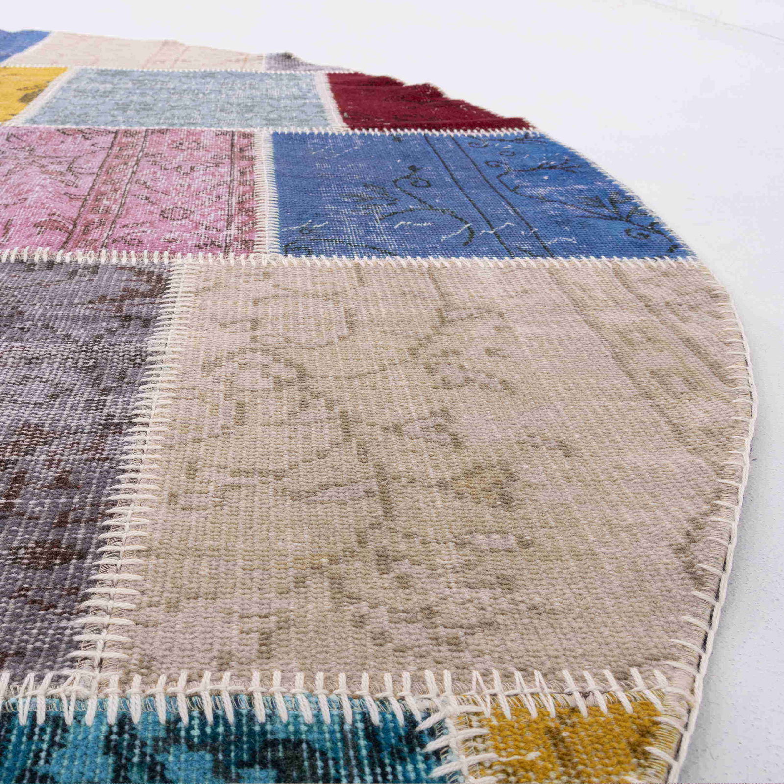 Authentic Handmade Round Patchwork Wool Carpet 98.4" - 6