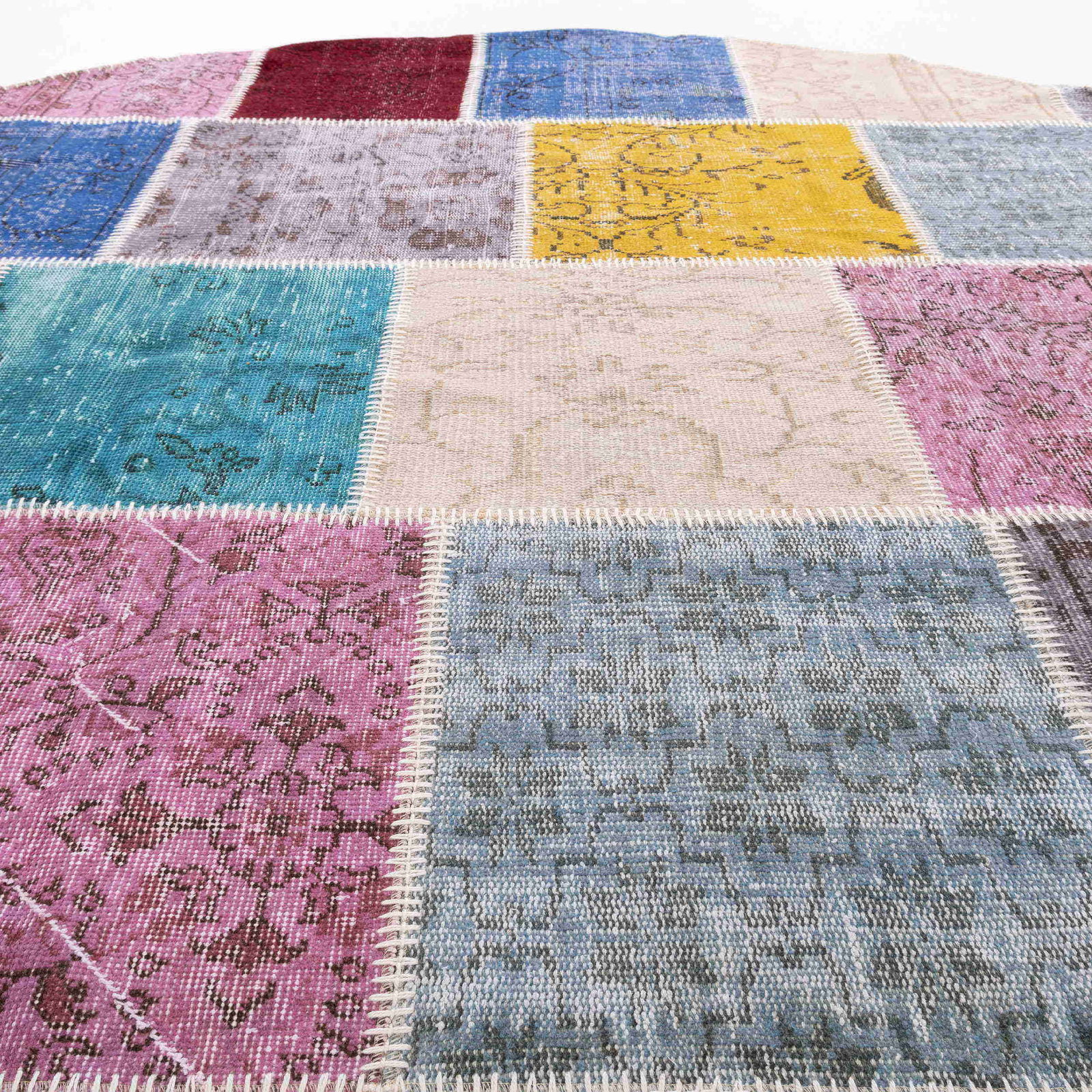 Authentic Handmade Round Patchwork Wool Carpet 98.4" - 8