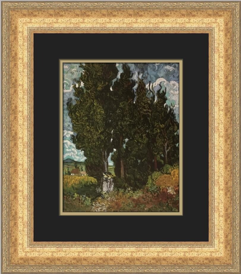 Vincent Van Gogh Cypresses Custom Framed Art Print: Vincent Van Gogh Cypresses Custom Framed Art Print This stunning custom framed print features Vincent Van Gogh's iconic work 'Cypresses,' showcasing a harmonious blend of Expressionism and