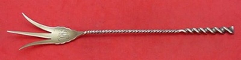 Whiting Square Twist #5 Gold Washed Sterling Silver Lettuce Fork 8 5/8" Monogrammed (1 of 2)