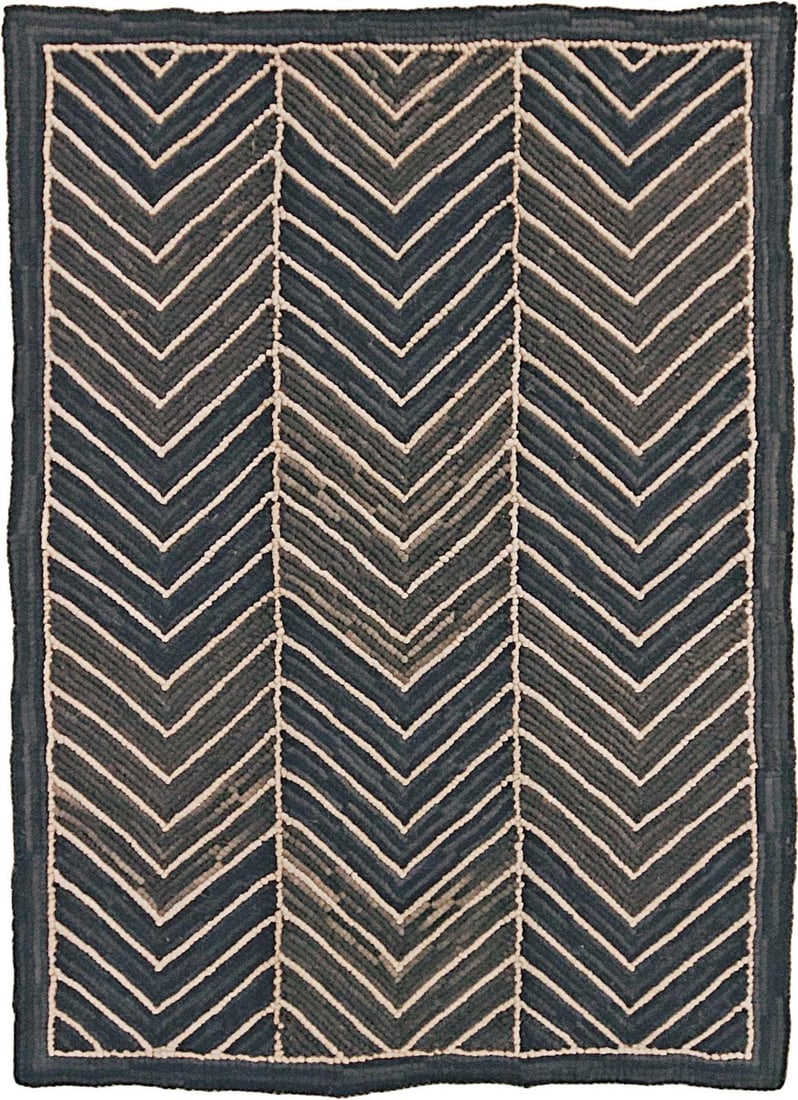 Sustainable Camp Chevron Black Gray Hooked Rug 2x8 American Style (1 of 1)
