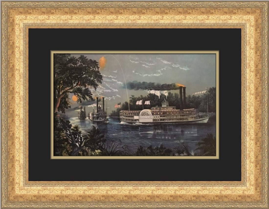 Currier & Ives Rounding a Bend on the Mississippi Framed Print 1952 (1 of 2)