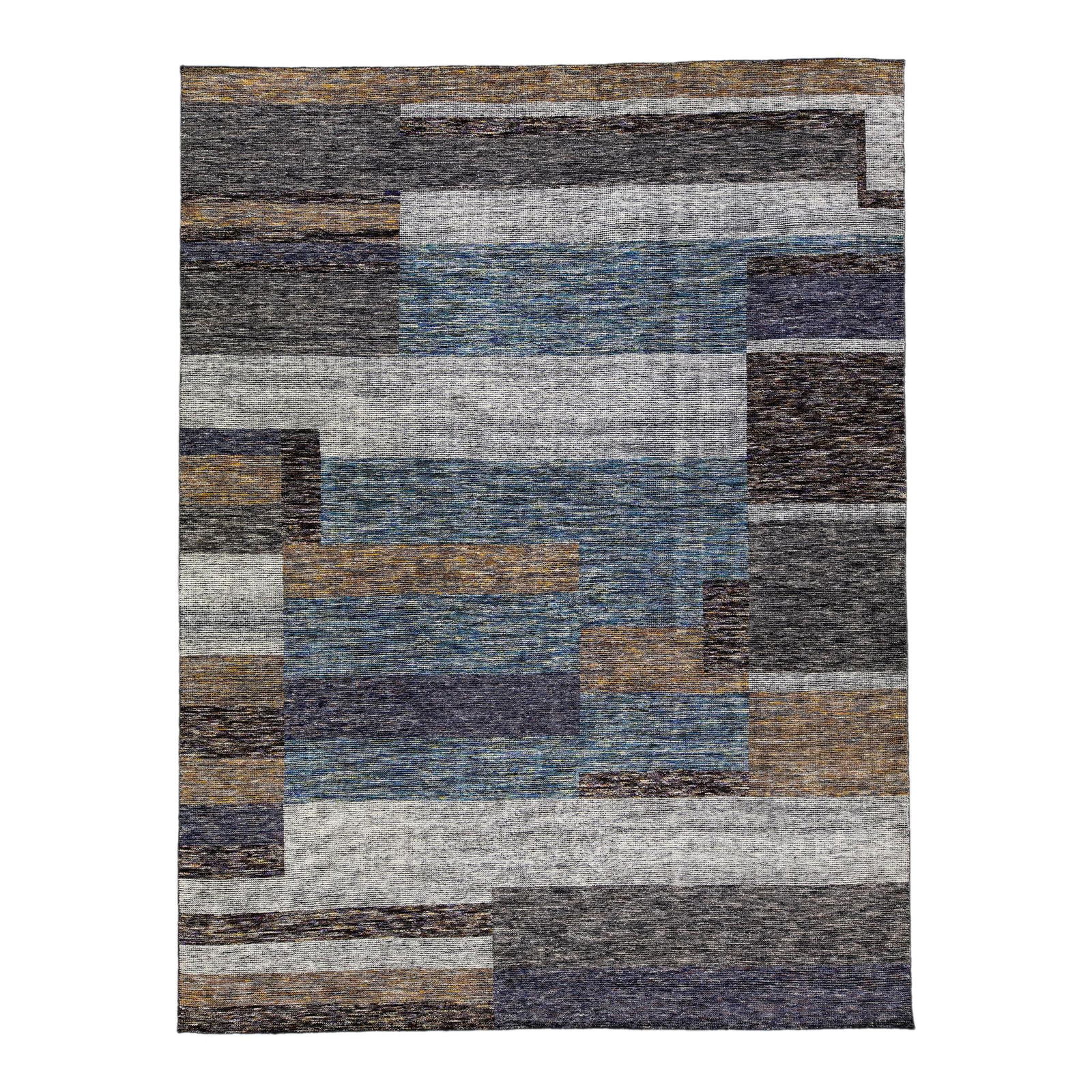 Modern Safi Collection Handmade Abstract Wool Rug 9'2" x 12'1" Earthy Tones: Modern Safi Collection Handmade Abstract Wool Rug 9'2" x 12'1" Earthy Tones Discover the elegance of this Modern Safi Collection handmade wool rug, featuring a stunning abstract design in earthy tones