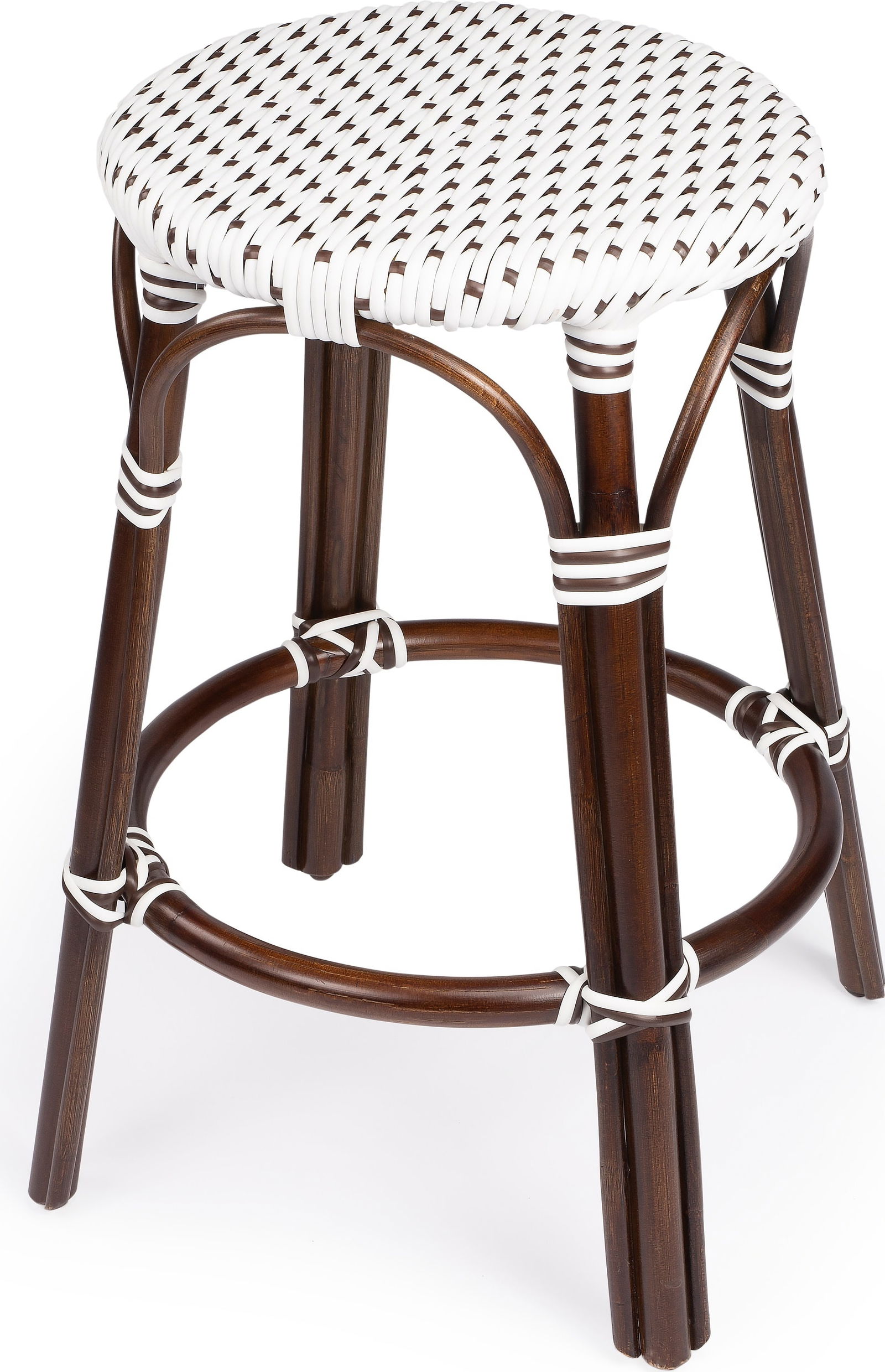 Coastal Style Round Counter Stool by Butler in Dark Brown Rattan (1 of 8)