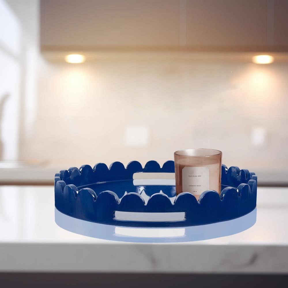 Howard Elliott Glossy Blue Lacquered Riviera Serving Tray 24 x 18: Howard Elliott Glossy Blue Lacquered Riviera Serving Tray 24 x 18 Elevate your entertaining experience with this Elegant Blue Lacquered Riviera Serving Tray. Crafted from durable wood, this rectangula