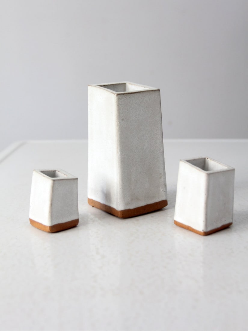 Set of 3 Vintage Studio Pottery Vases with White Washed Glaze (1 of 10)